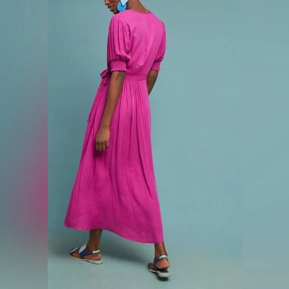 Anthropologie Maeve Wrap Midi Dress – Raspberry – Size 8 - Picture 6 of 8